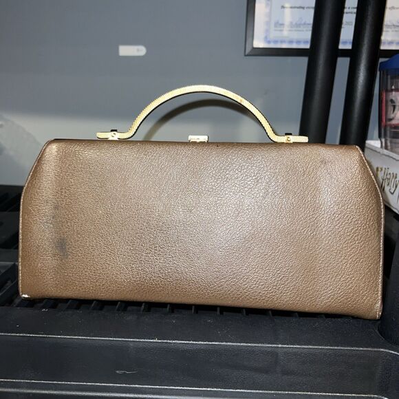 Vintage 60s Mod Brown Black Clutch Purse Gold Hardware Life Stride Mad Men Glam - Picture 5 of 9